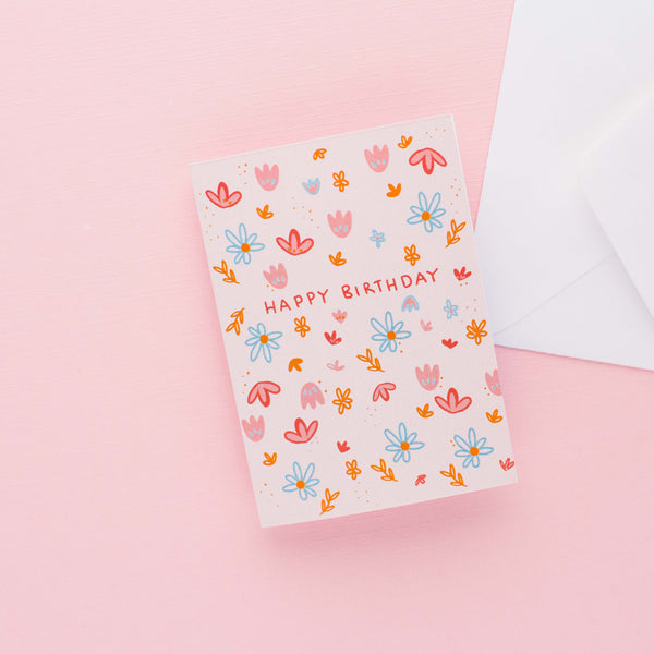 Pink Flower Bday MINI CARD