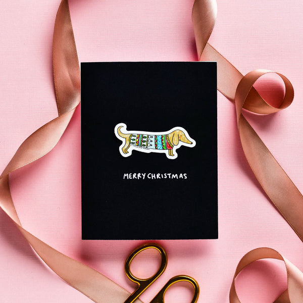 Sausage Dog Christmas Card  (Vinyl Sticker Greeting Card)