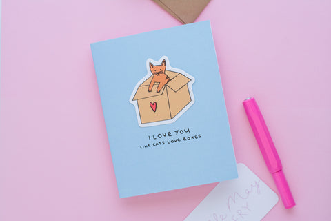 Love You Like Cats Love Boxes (Vinyl Sticker Greeting Card)