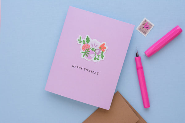 Happy Birthday Flowers (Vinyl Sticker Greeting Card)