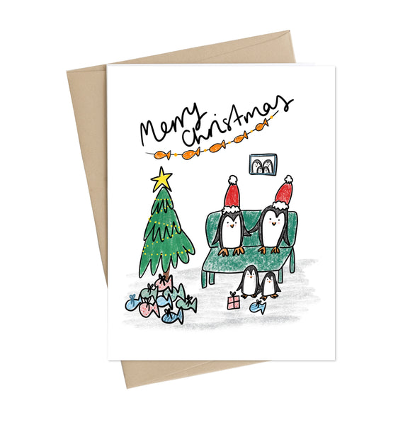 Penguin Christmas House Greeting Card